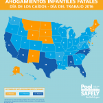 map of the number of drowning deaths per state for the summer of 2016.