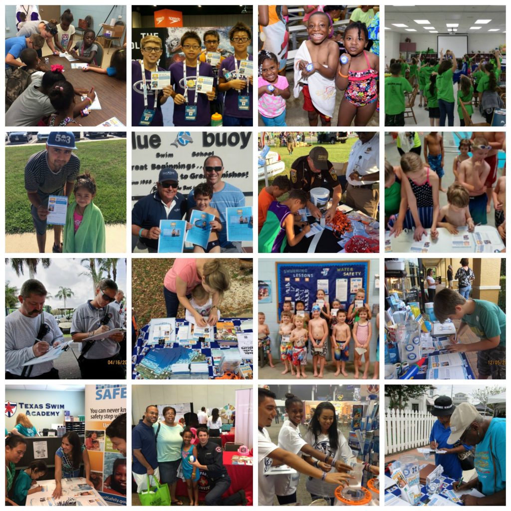 Collage of kids and adult taking the pledge