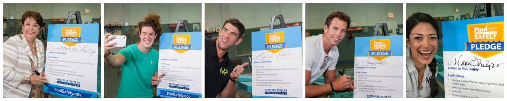 5 people with their signed pool safely pledge