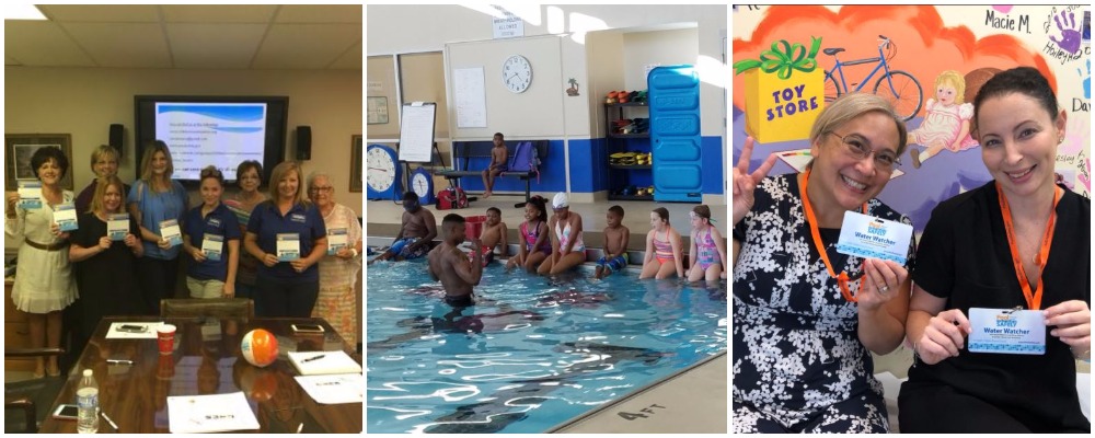 partner events from December including a large group of kids in a pool and a large group in a meeting room.