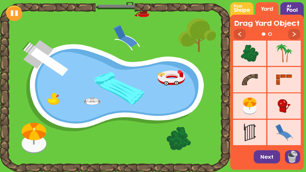 screenshot of the Pool Safely game showing the pool builder