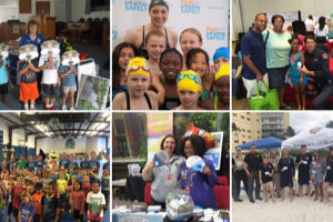 a collage of kids at pool safely events.