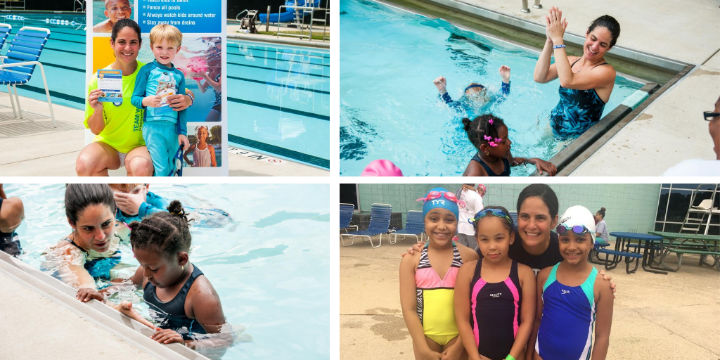 collage of an adult and children in and around the water.