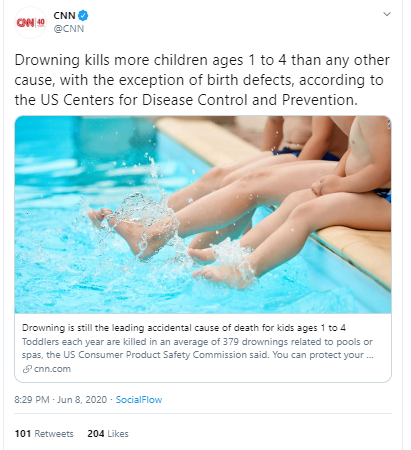 screenshot of a tweet with a picture of peoples legs in a pool.